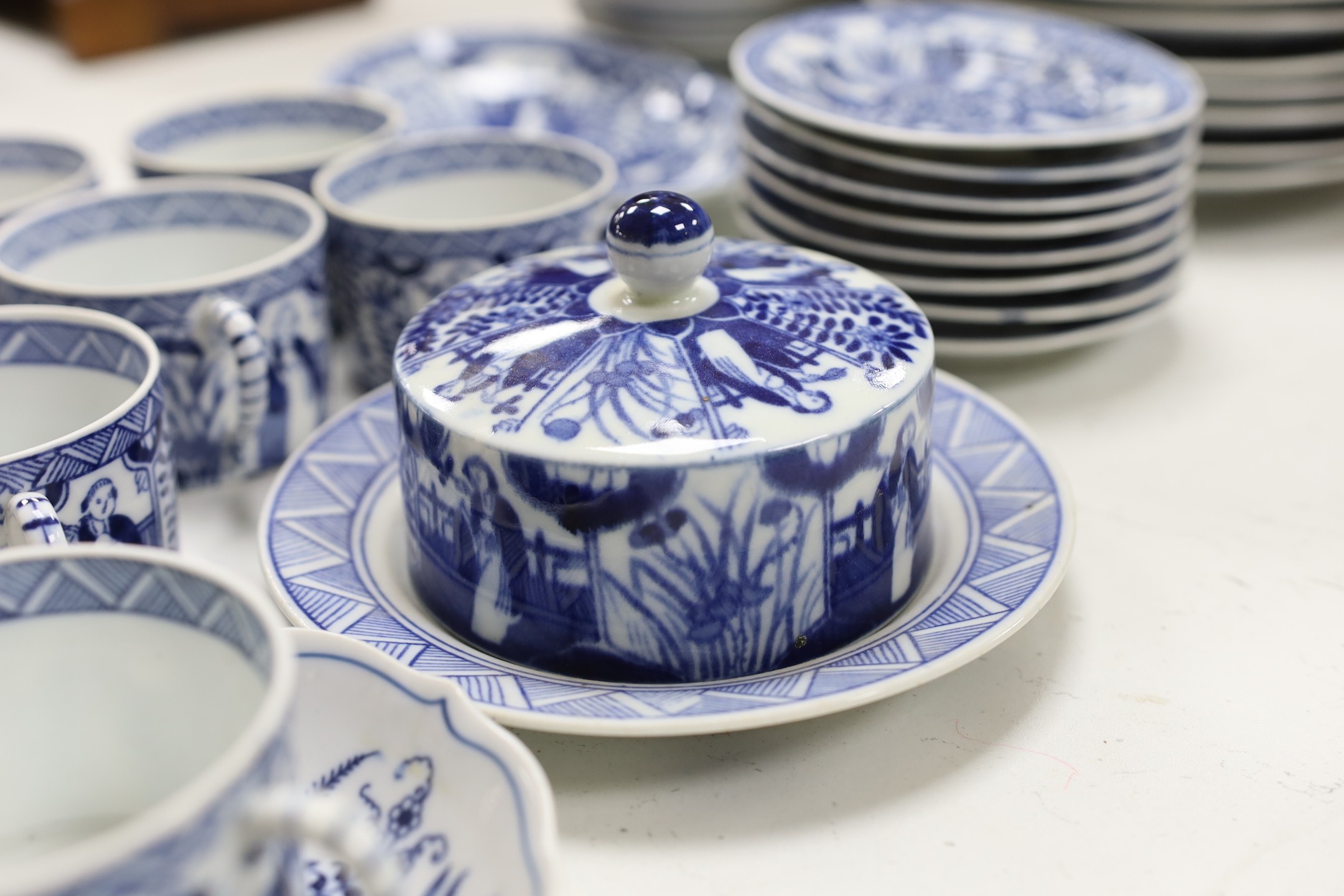 A Chinese style blue and white part coffee set